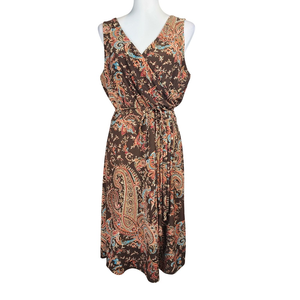 Lauren Ralph Lauren Womens Faux Wrap Dress Womens Large Brown Paisley